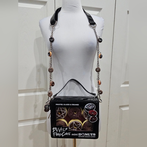 Dolls Kill Handbags - Unique Goth Pentagram Pentacle Devil's Food Cake Black Mini Donut Box Bag Purse